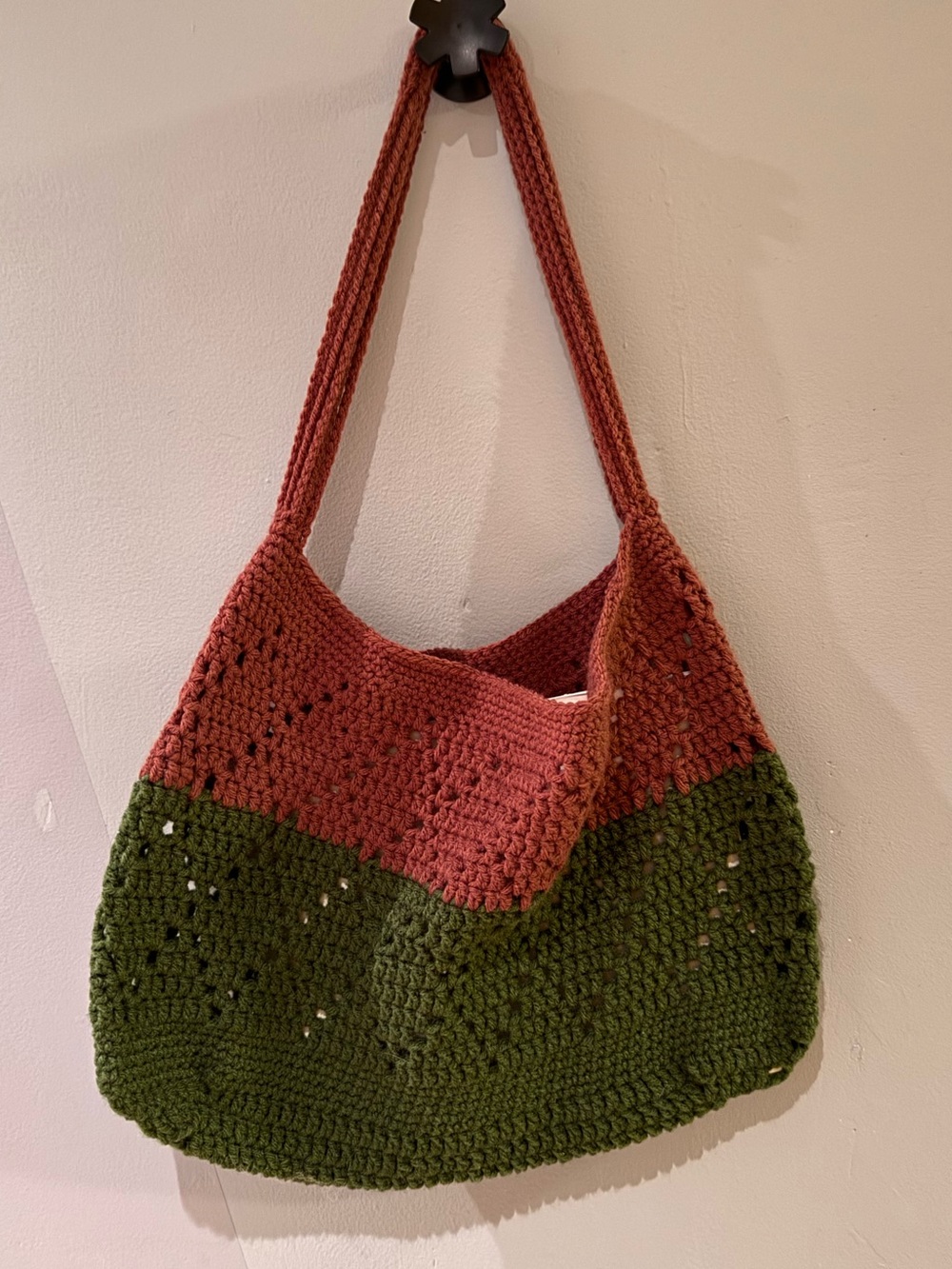 Hand-Crocheted Brown and Green Shoulder Bag